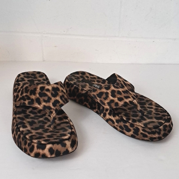 Zara Leopard Print Fabric Flatform Sandals EU37 sz6.5-7 - Picture 14 of 15